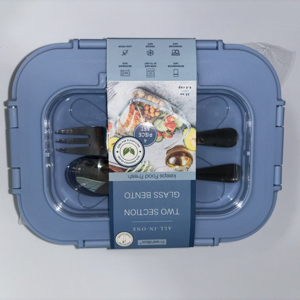 Glass Bento Box, Heat Resistant Glass Storage Container Includes Spoon & Fork